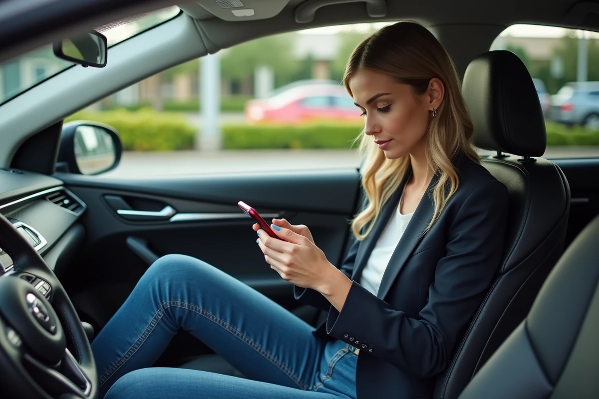 Femme vérifiant un dépôt de location dans sa voiture