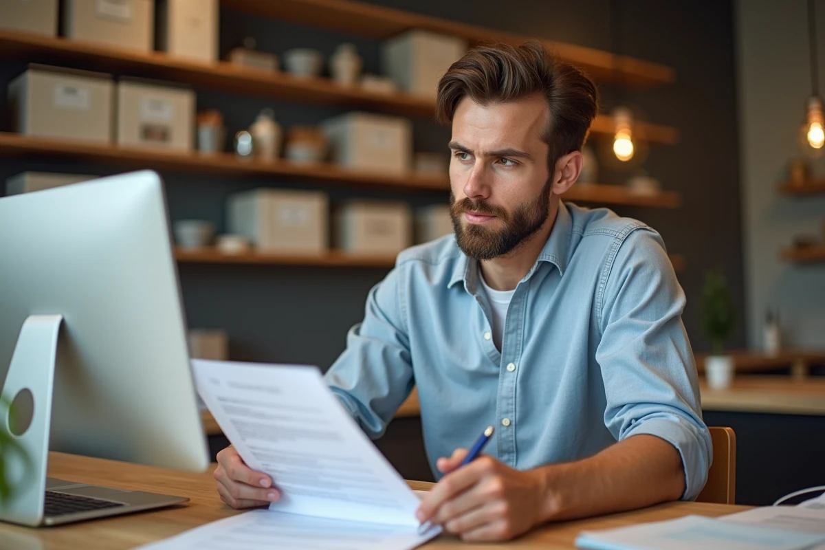 Homme examinant un contrat de location au bureau